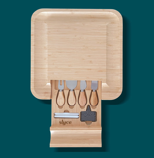 The Slyce Deluxe | 13x13 Inch Bamboo Charcuterie Board with 2nd Circular Serving Tray