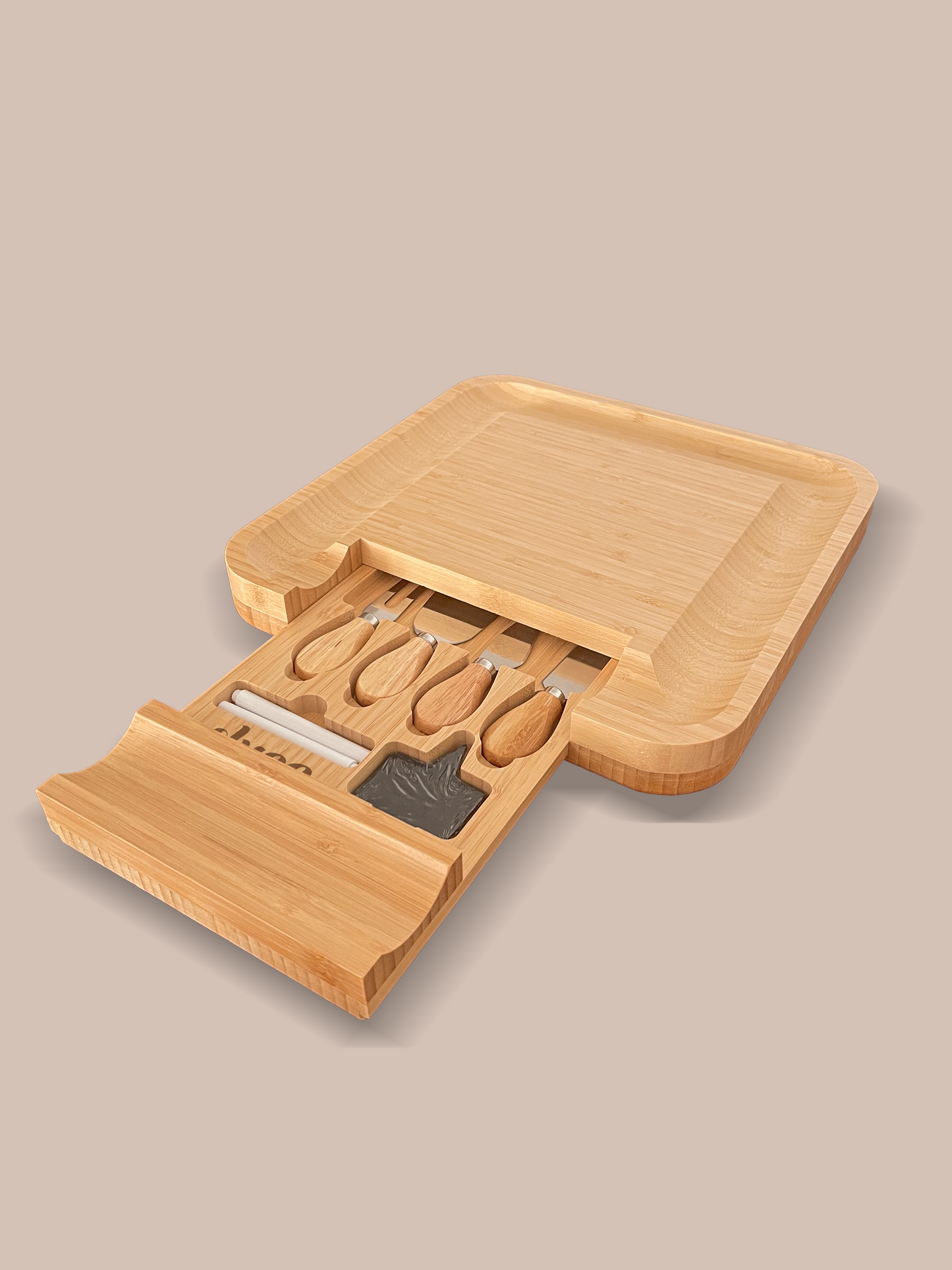 The Slyce Deluxe | 13x13 Inch Bamboo Charcuterie Board with 2nd Circular Serving Tray