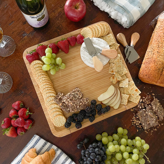 The Slyce Starter | 11x11 Bamboo Charcuterie Board with Knife Set